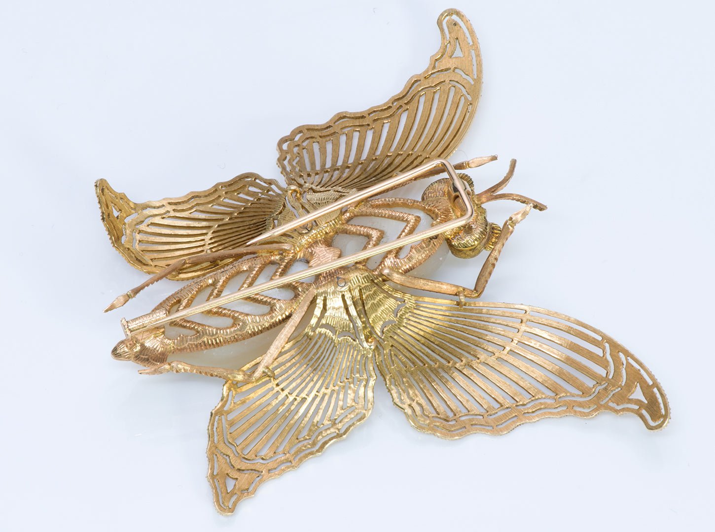 Buccellati 18K Yellow Gold Pearl Emerald Butterfly Brooch