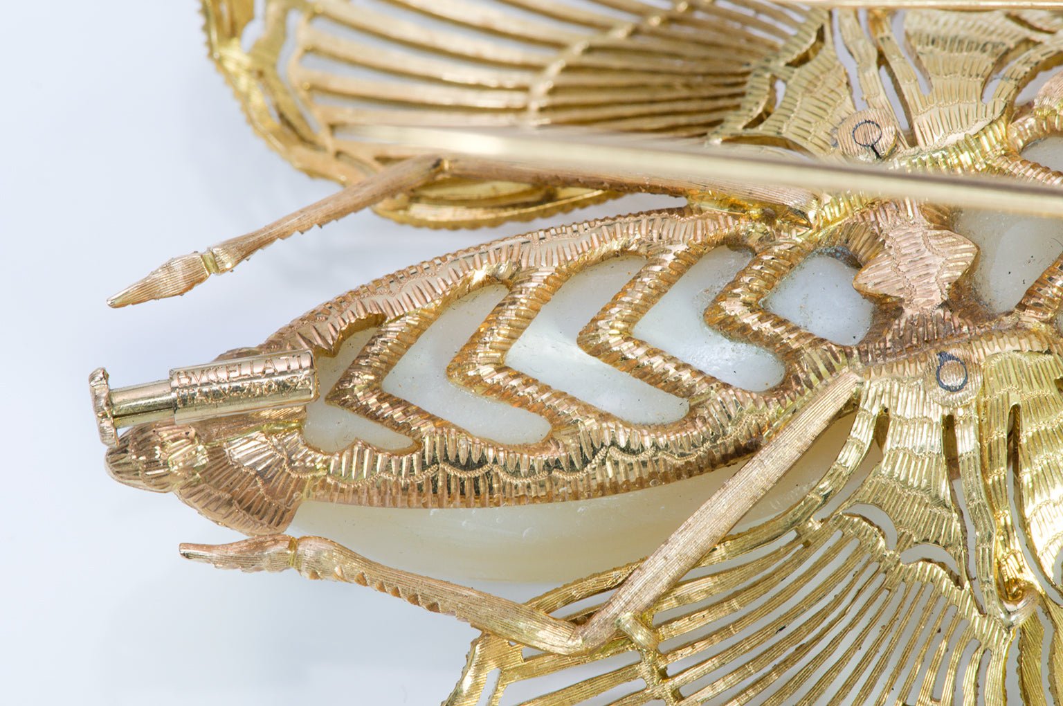 Buccellati 18K Yellow Gold Pearl Emerald Butterfly Brooch