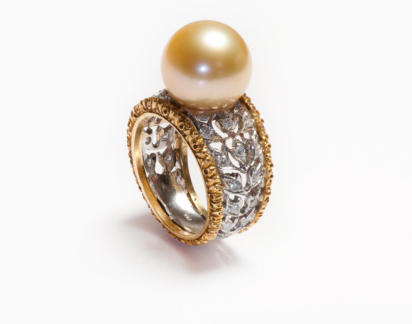 Buccellati Ramage Eternelle 18K Gold Diamond Pearl Ring