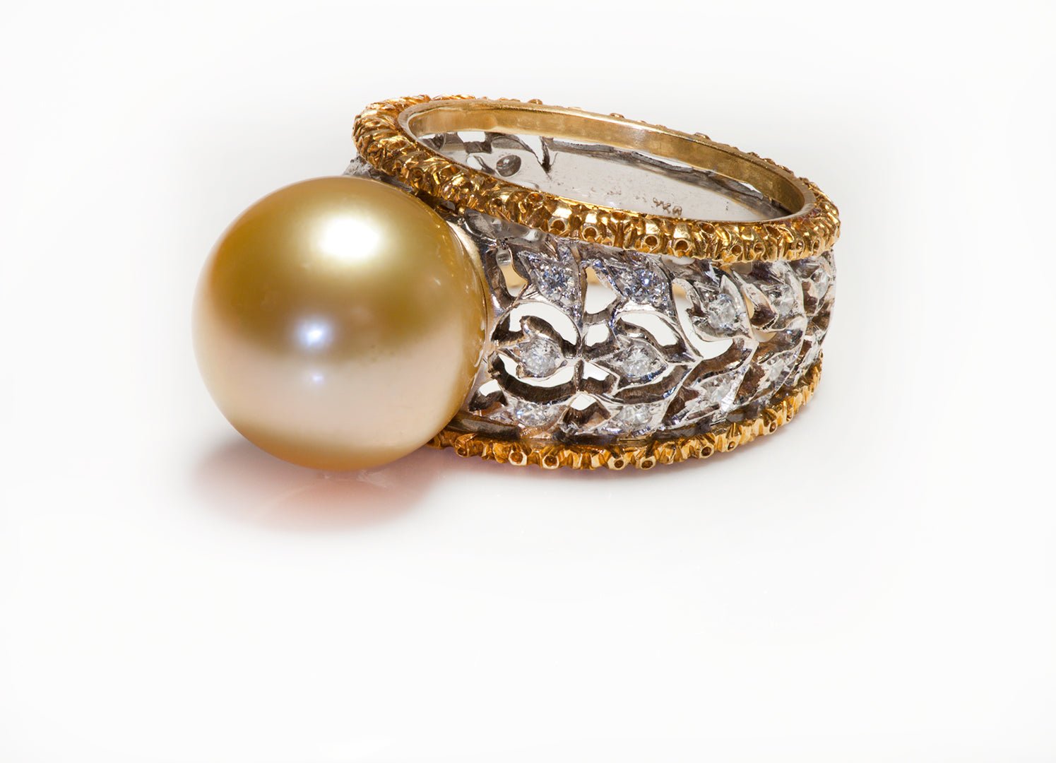 Buccellati Ramage Eternelle 18K Gold Diamond Pearl Ring