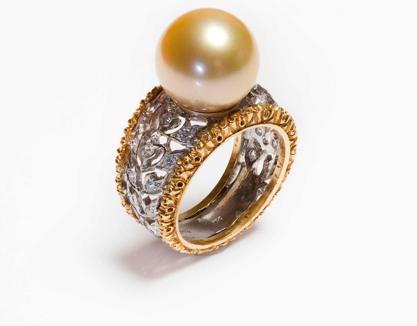 Buccellati Ramage Eternelle 18K Gold Diamond Pearl Ring