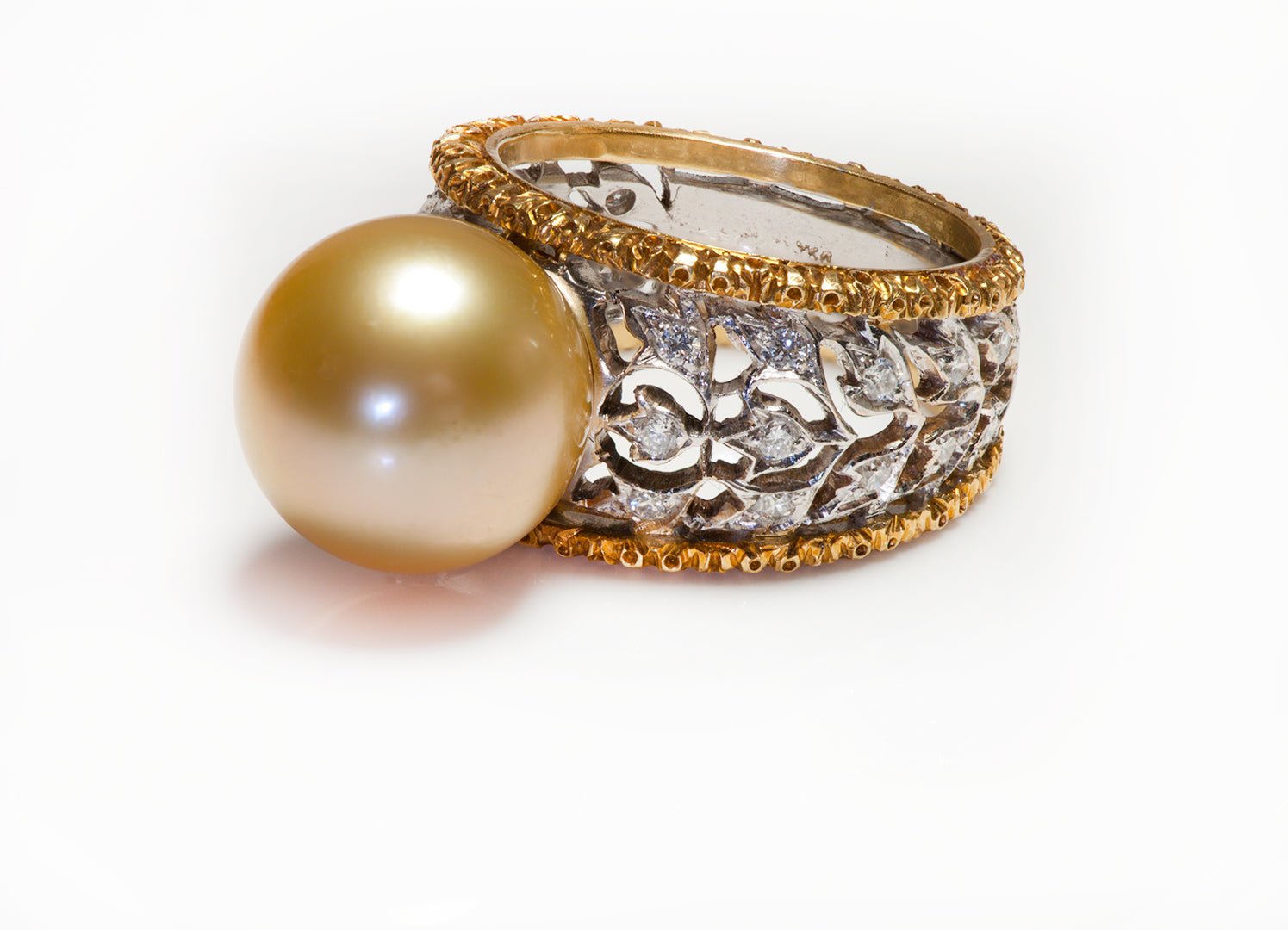 Buccellati Ramage Eternelle 18K Gold Diamond Pearl Ring