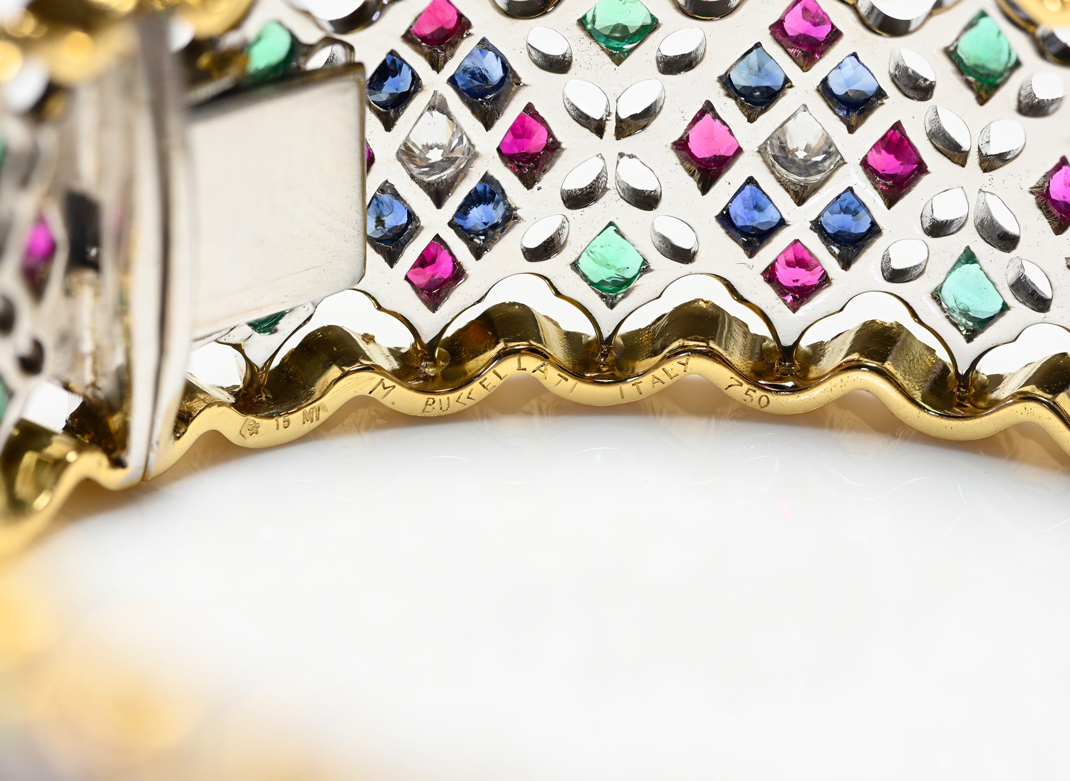 Buccellati Diamond Ruby Sapphire Emerald 18K Gold Bracelet Bangle