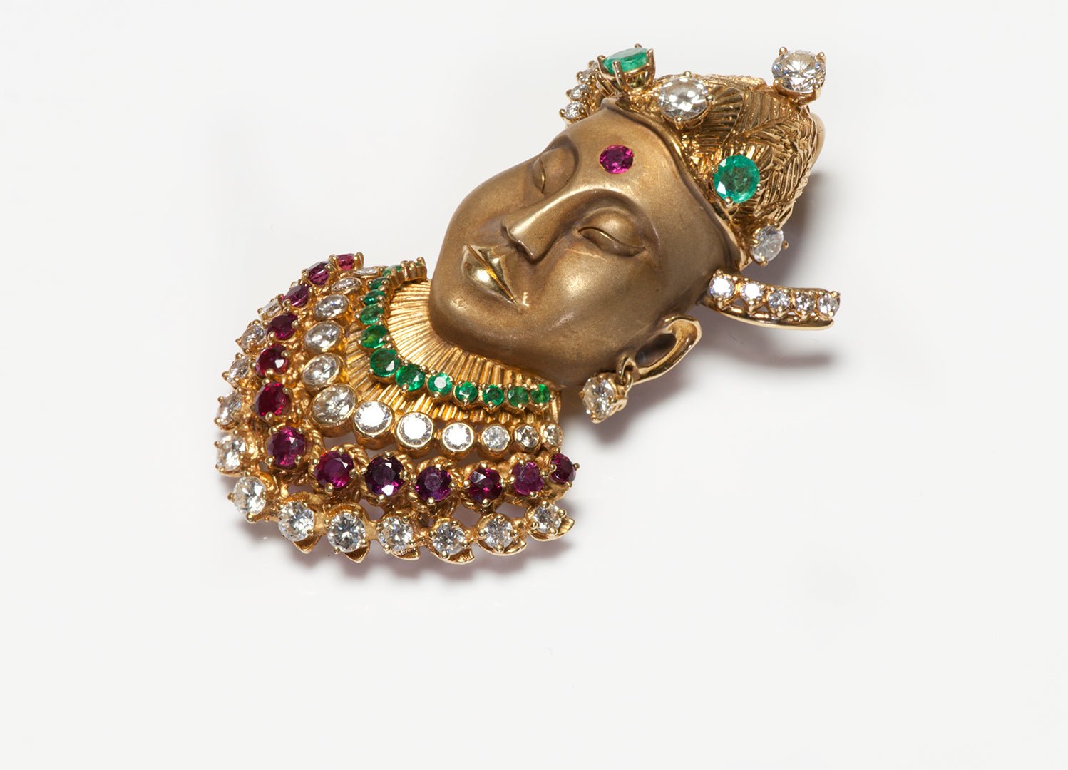 Buddha Gold Diamond Emerald Ruby Pendant Brooch