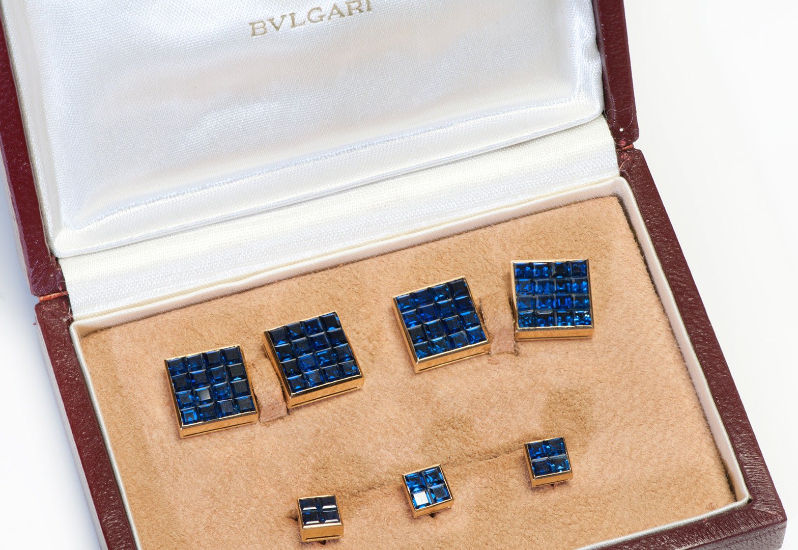 Bulgari Invisibly Set Sapphire Gold Cufflink Stud Set