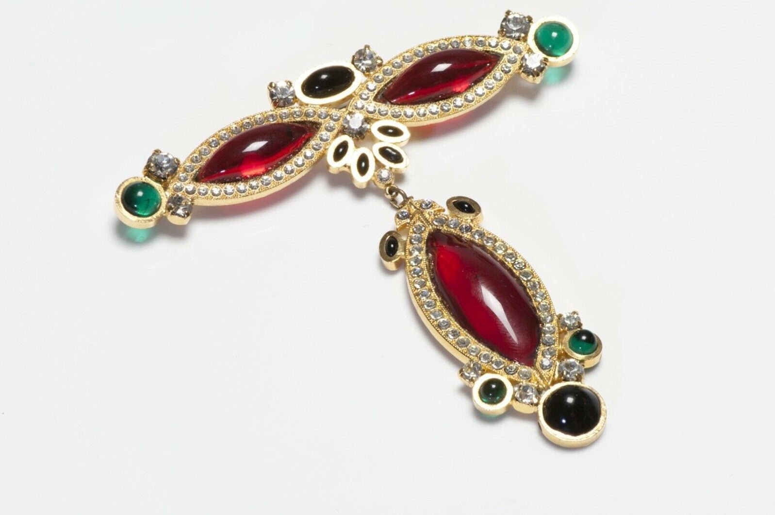 Butler & Wilson Red Black Green Poured Glass Crystal Brooch