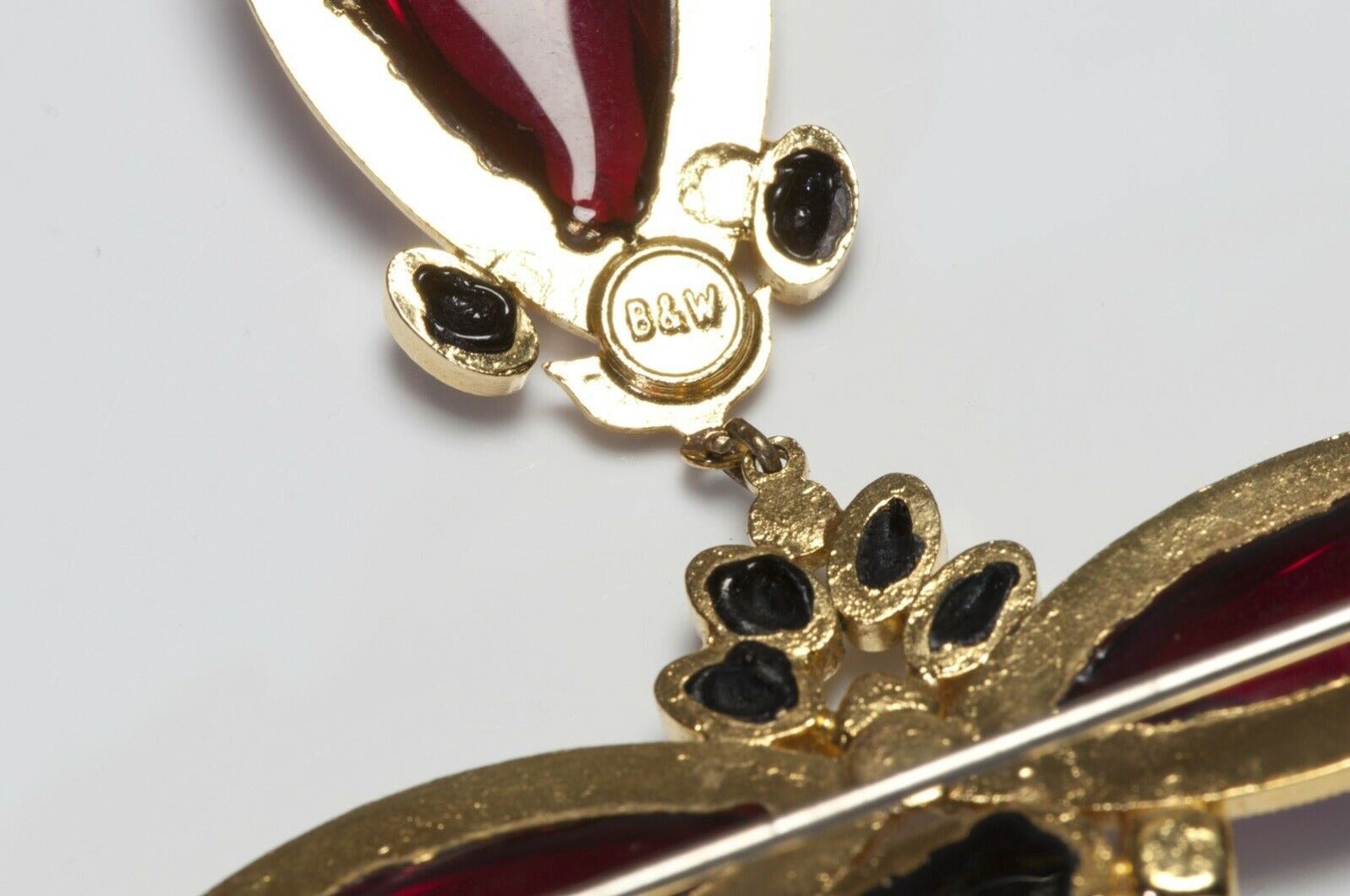 Butler & Wilson Red Black Green Poured Glass Crystal Brooch