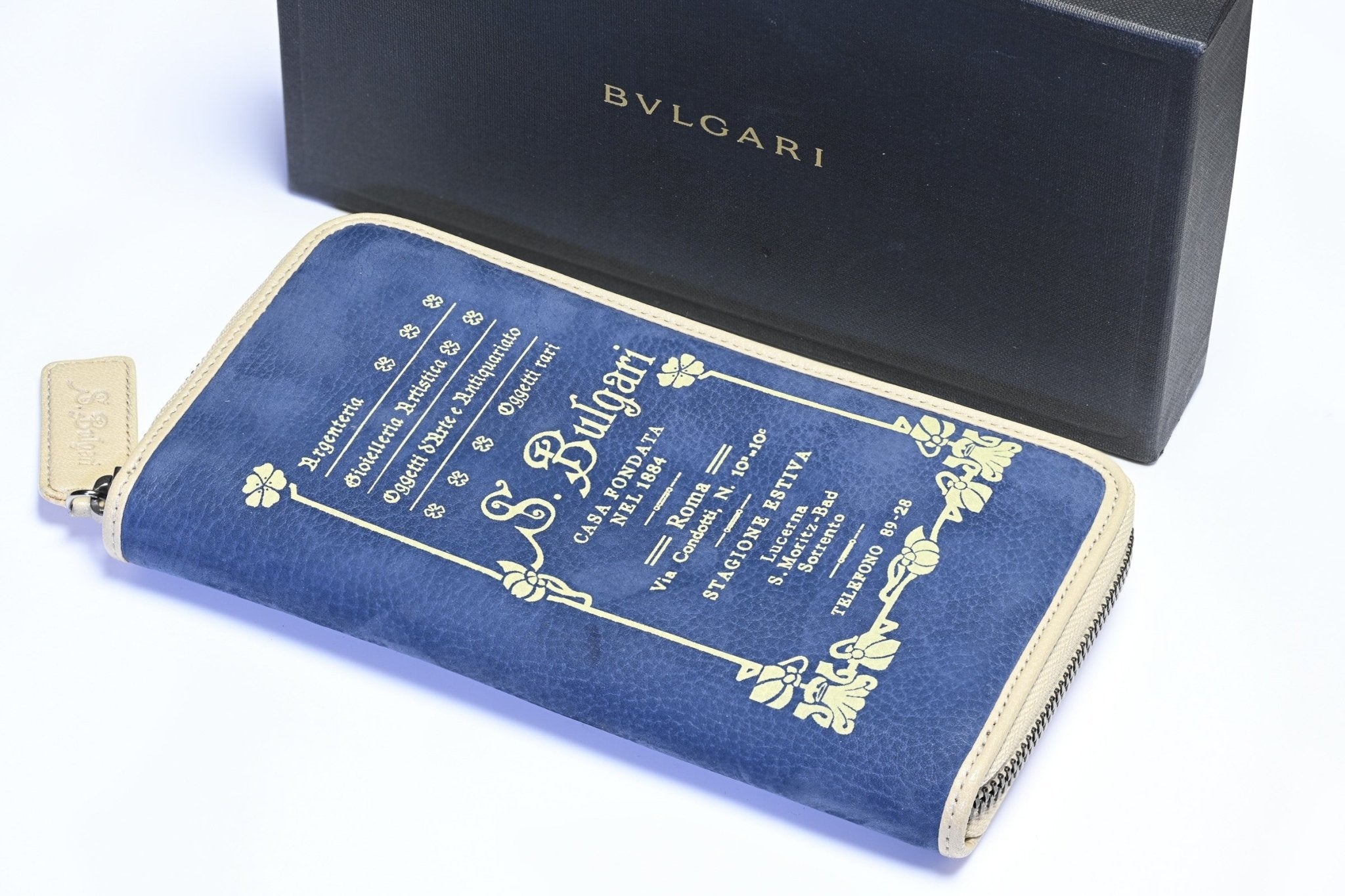 Bvlgari Blue Suede Zip Around Large Women's Wallet