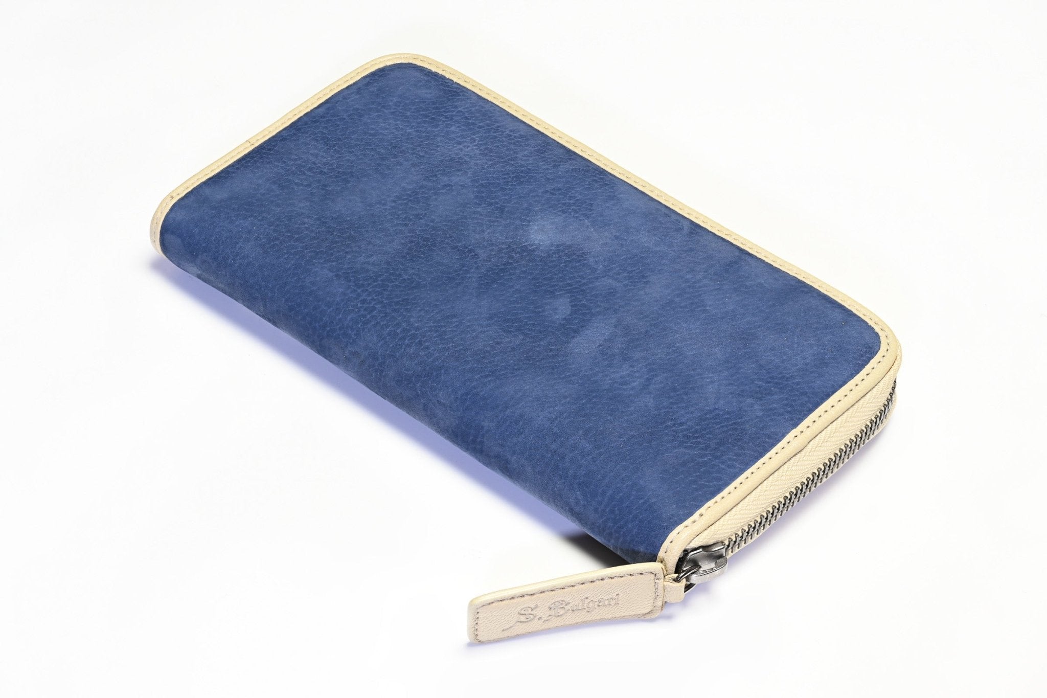 Bvlgari Blue Suede Zip Around Large Women's Wallet