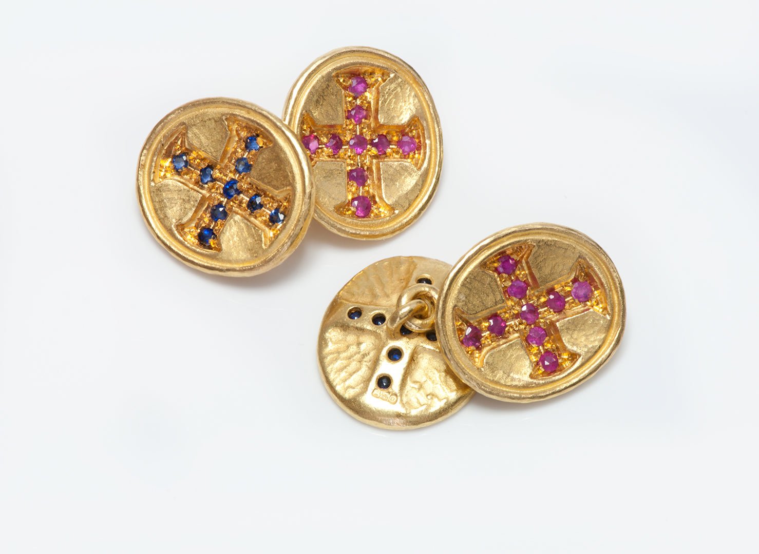 Byzantine Style 22K Gold Ruby & Sapphire Cufflinks