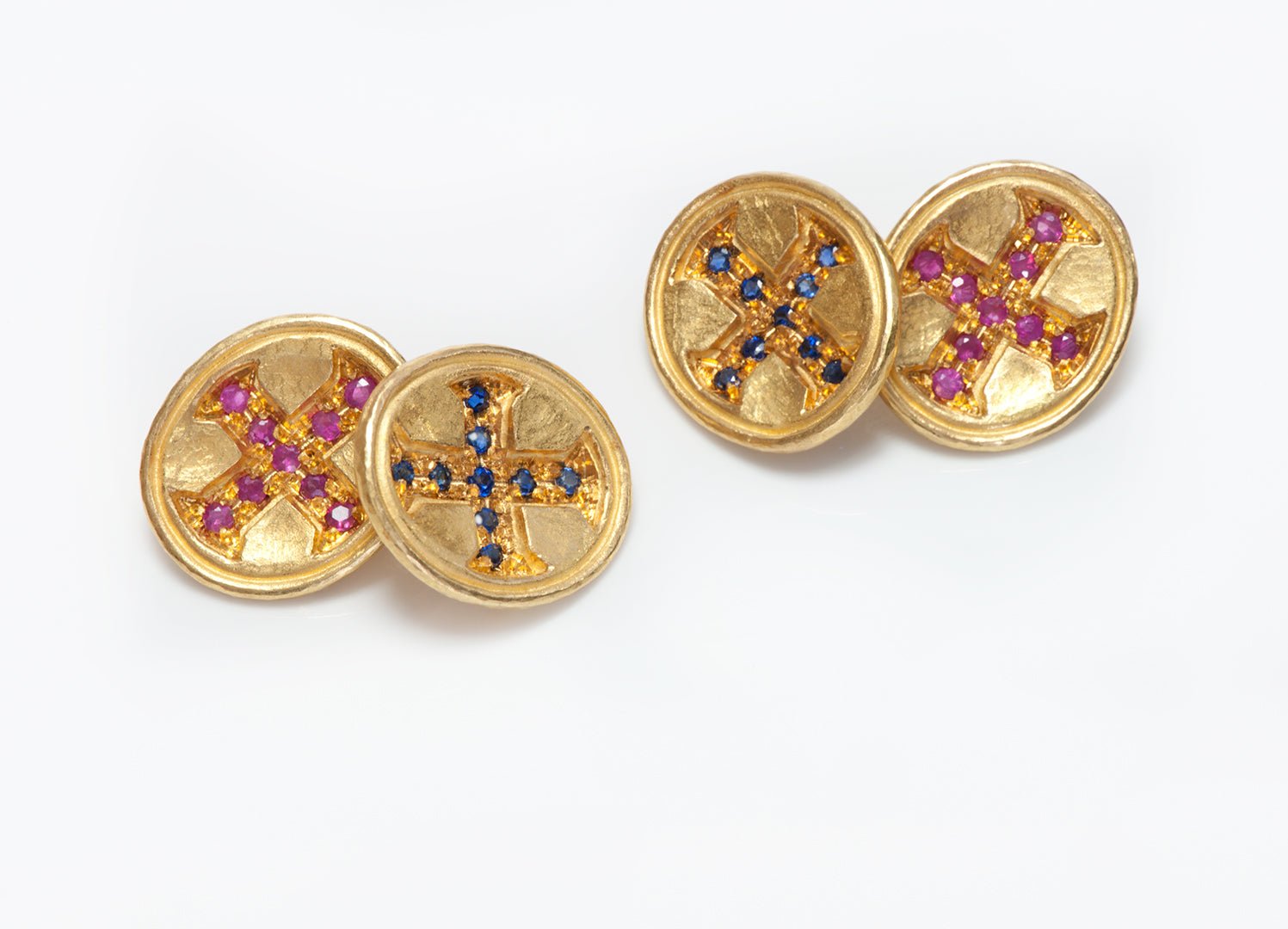 Byzantine Style 22K Gold Ruby & Sapphire Cufflinks