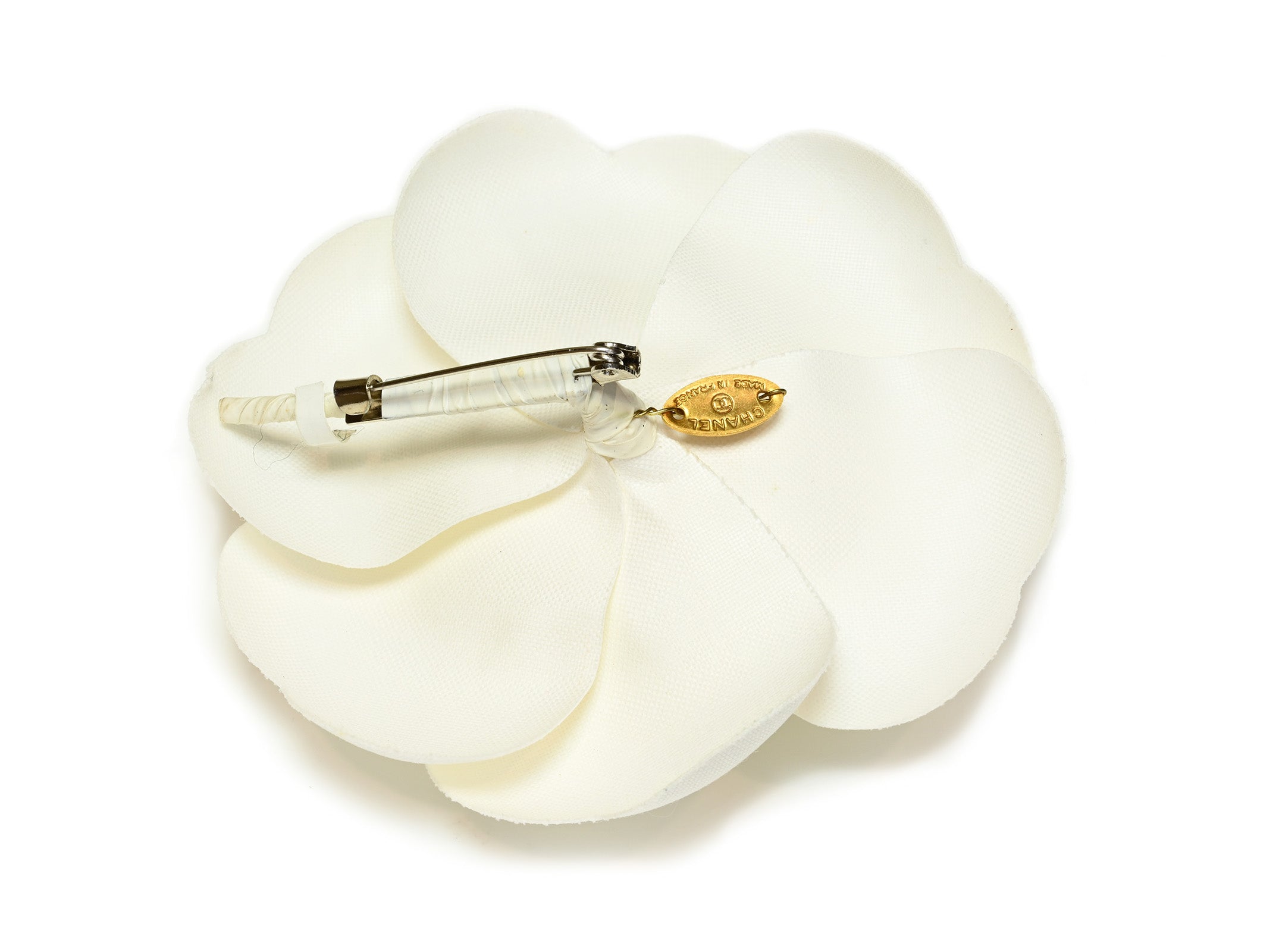 Vintage Chanel Paris White Camellia Flower Brooch back