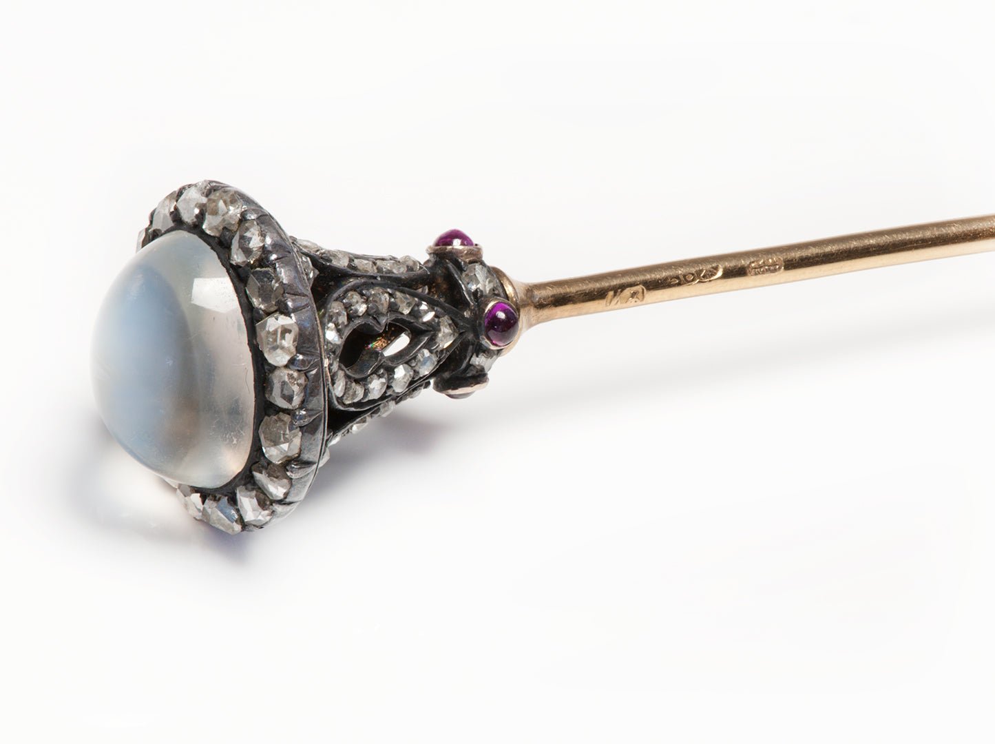Carl Faberge Moonstone Sapphire Diamond Stick Pin
