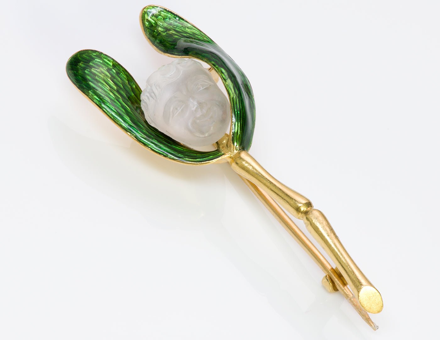 Carlo Giuliano Antique Baby Moonstone Enamel Gold Brooch