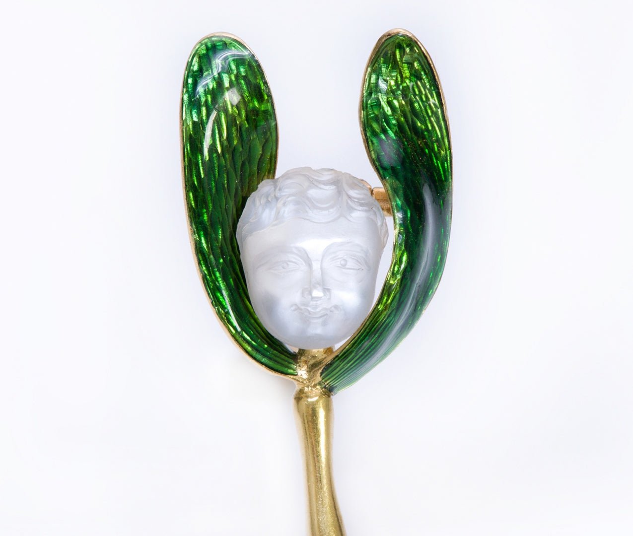 Carlo Giuliano Antique Baby Moonstone Enamel Gold Brooch