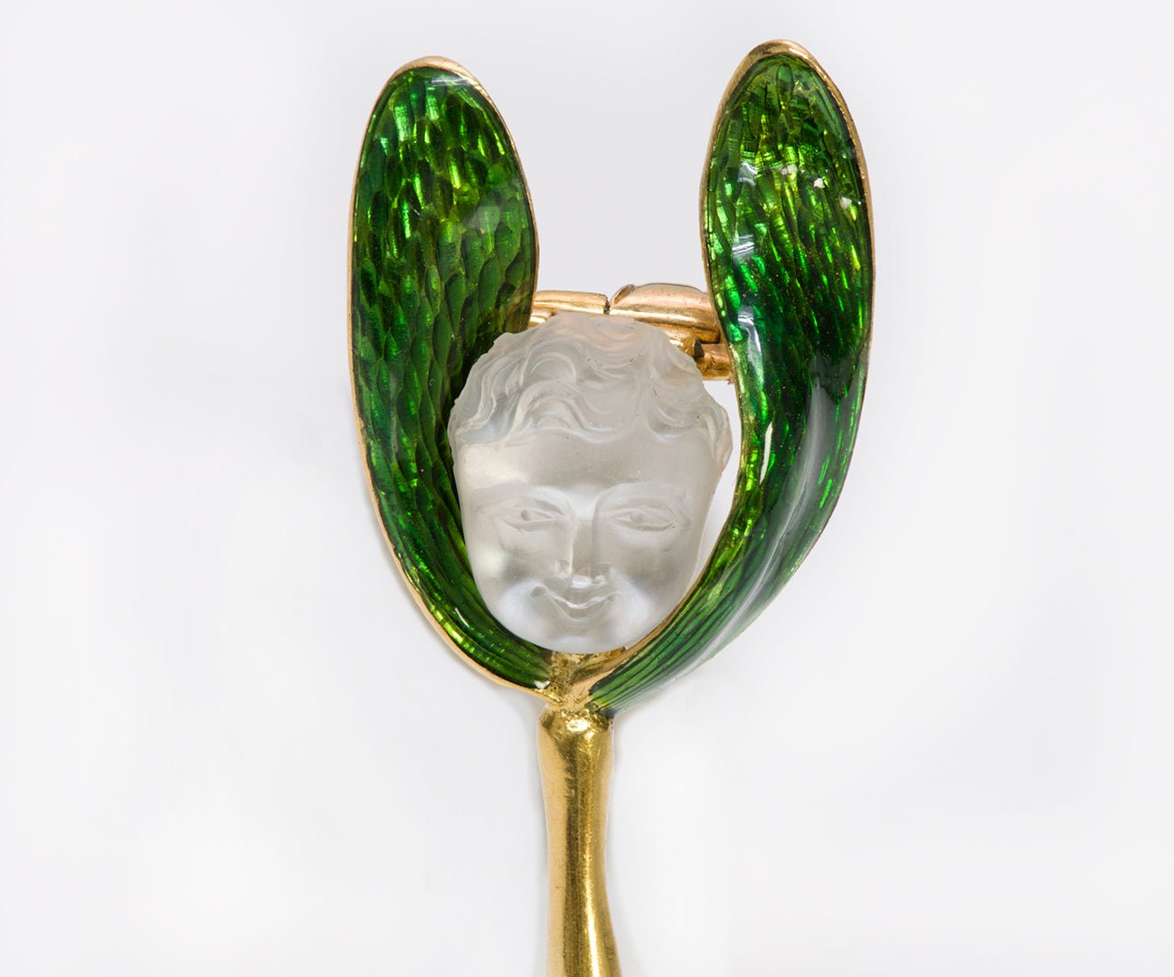 Carlo Giuliano Antique Baby Moonstone Enamel Gold Brooch