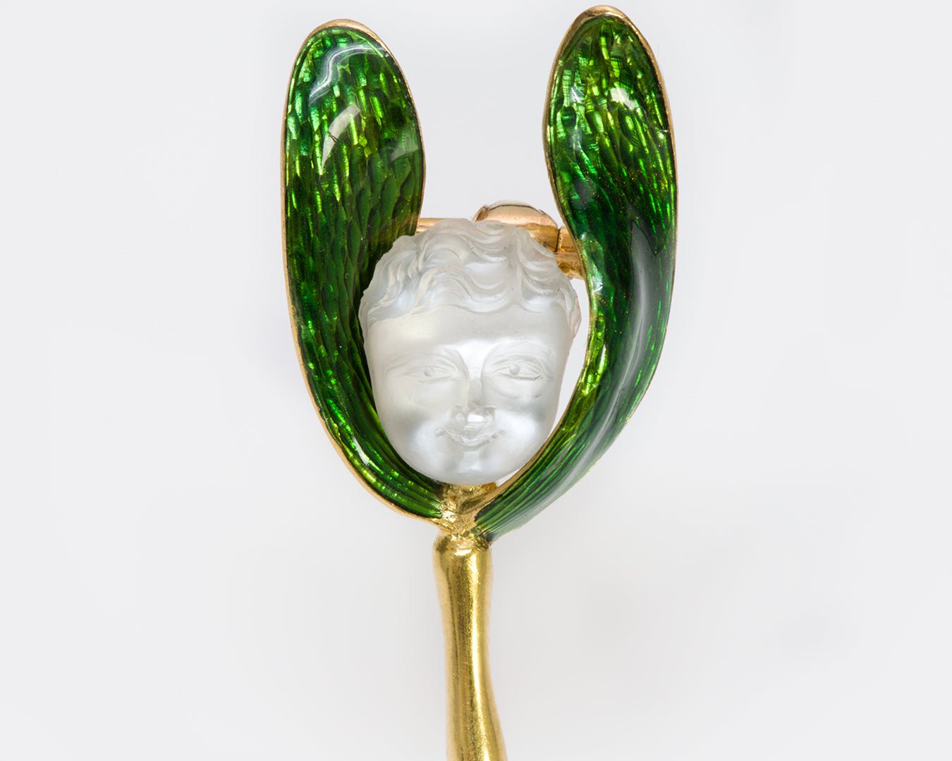 Carlo Giuliano Antique Baby Moonstone Enamel Gold Brooch