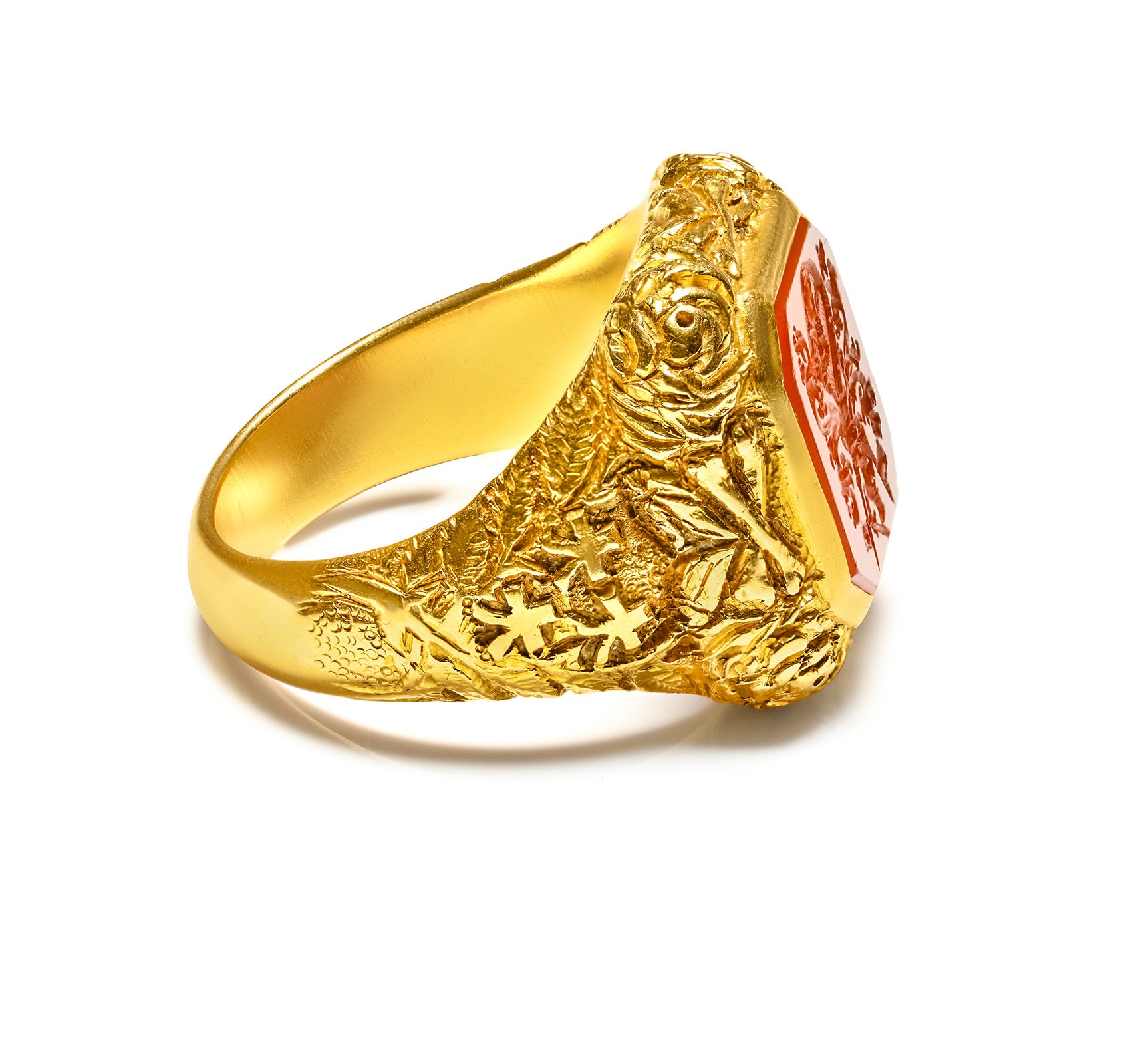 Antique Carved Gold and Carnelian Crest Men's Ring
