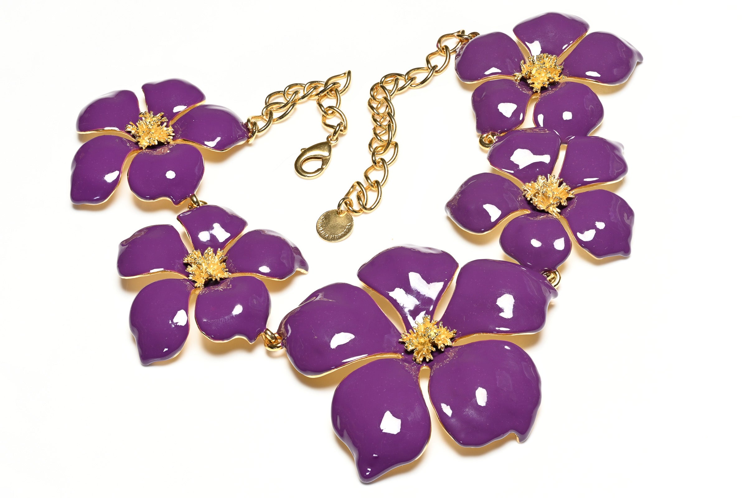 Carolina Herrera Purple Enamel Flower Necklace Set