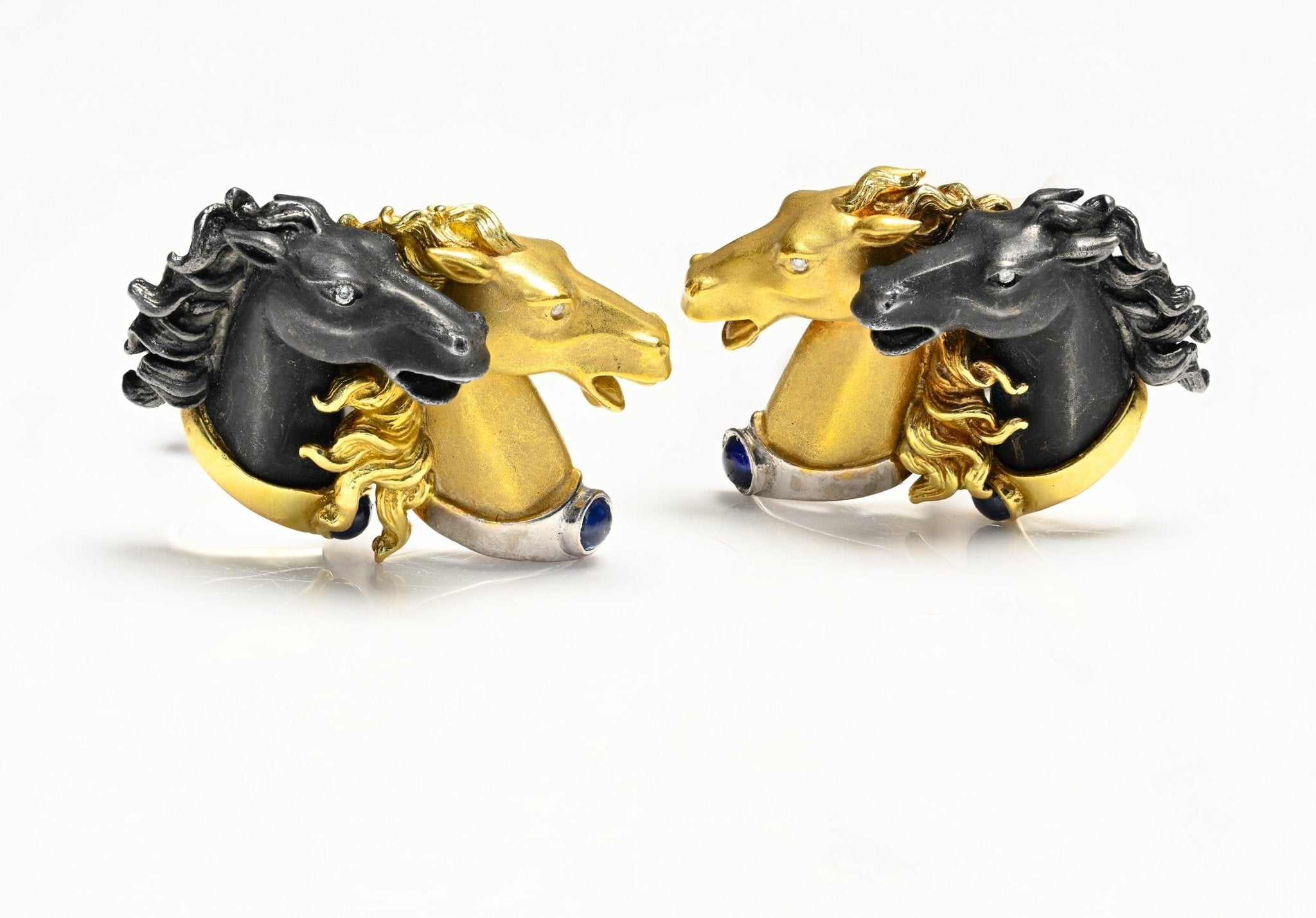 Carrera Y Carrera Diamond Sapphire 18K Gold Steel Horse Cufflinks