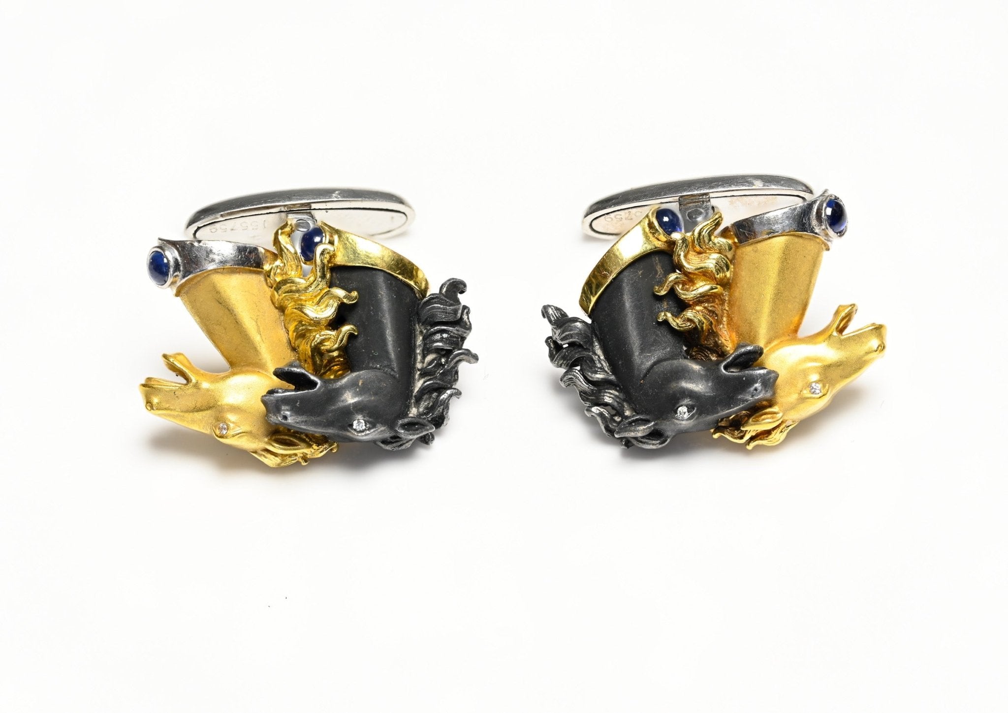 Carrera Y Carrera Diamond Sapphire 18K Gold Steel Horse Cufflinks