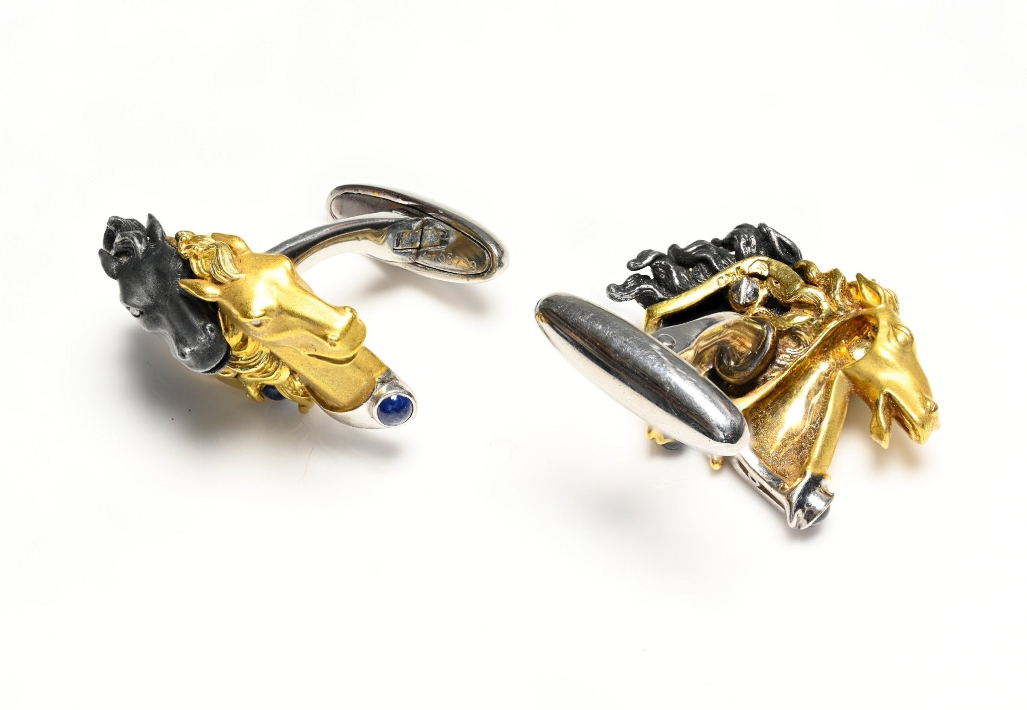 Carrera Y Carrera Diamond Sapphire 18K Gold Steel Horse Cufflinks