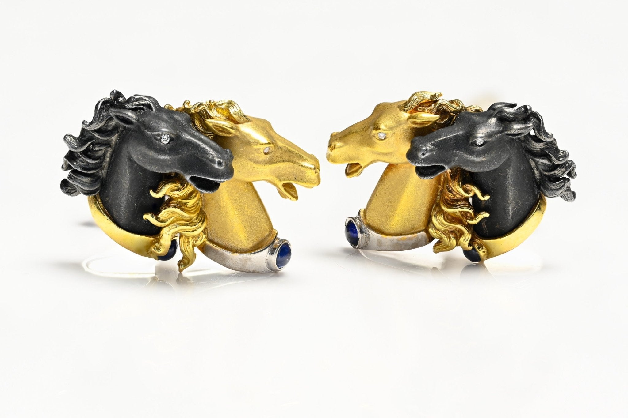 Carrera Y Carrera Diamond Sapphire 18K Gold Steel Horse Cufflinks
