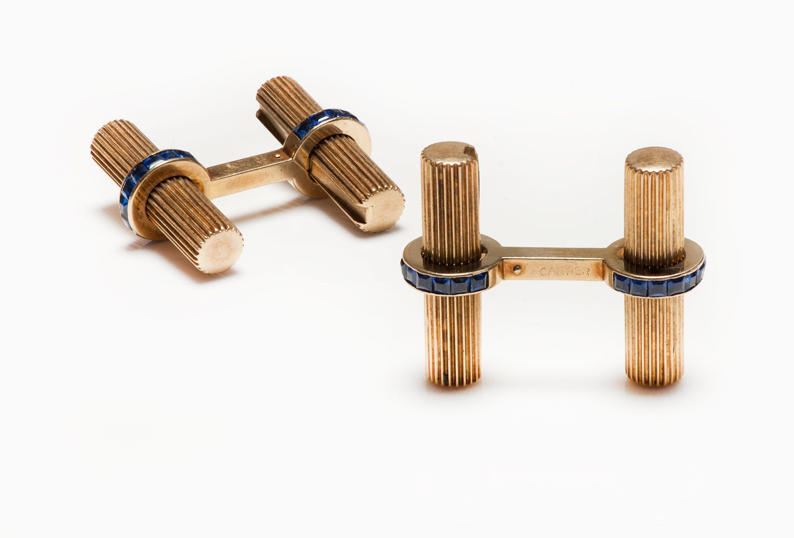 Cartier 14K Yellow Gold Sapphire Bar Cufflinks
