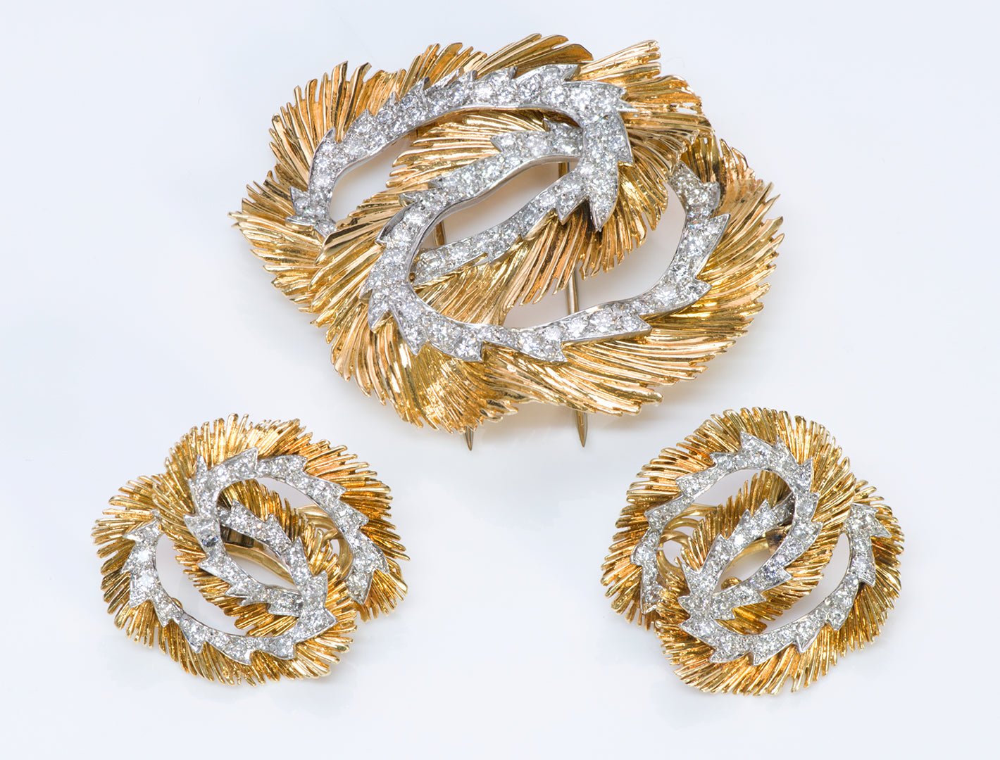 Cartier 18K Gold Diamond Earrings & Brooch