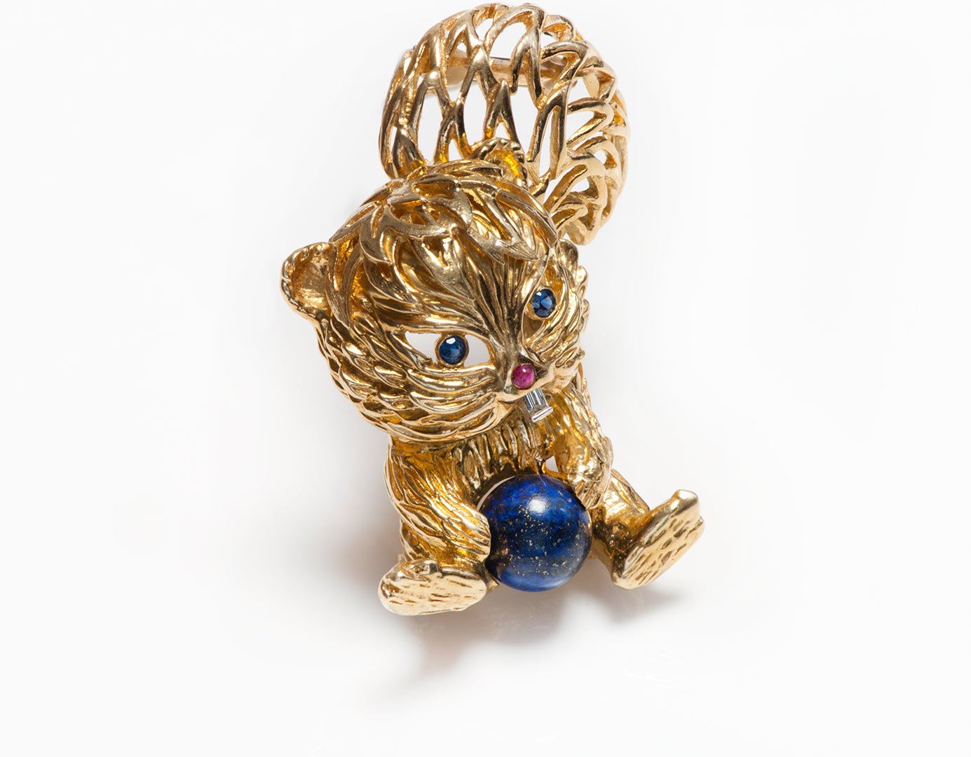 Cartier 18K Gold Gemstone Diamond Lapis Squirrel Brooch