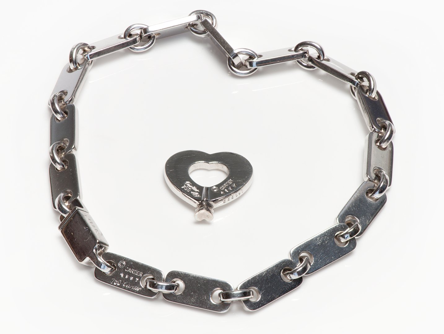 Cartier 18K Gold Link Fidelity Heart Key Lock Bracelet