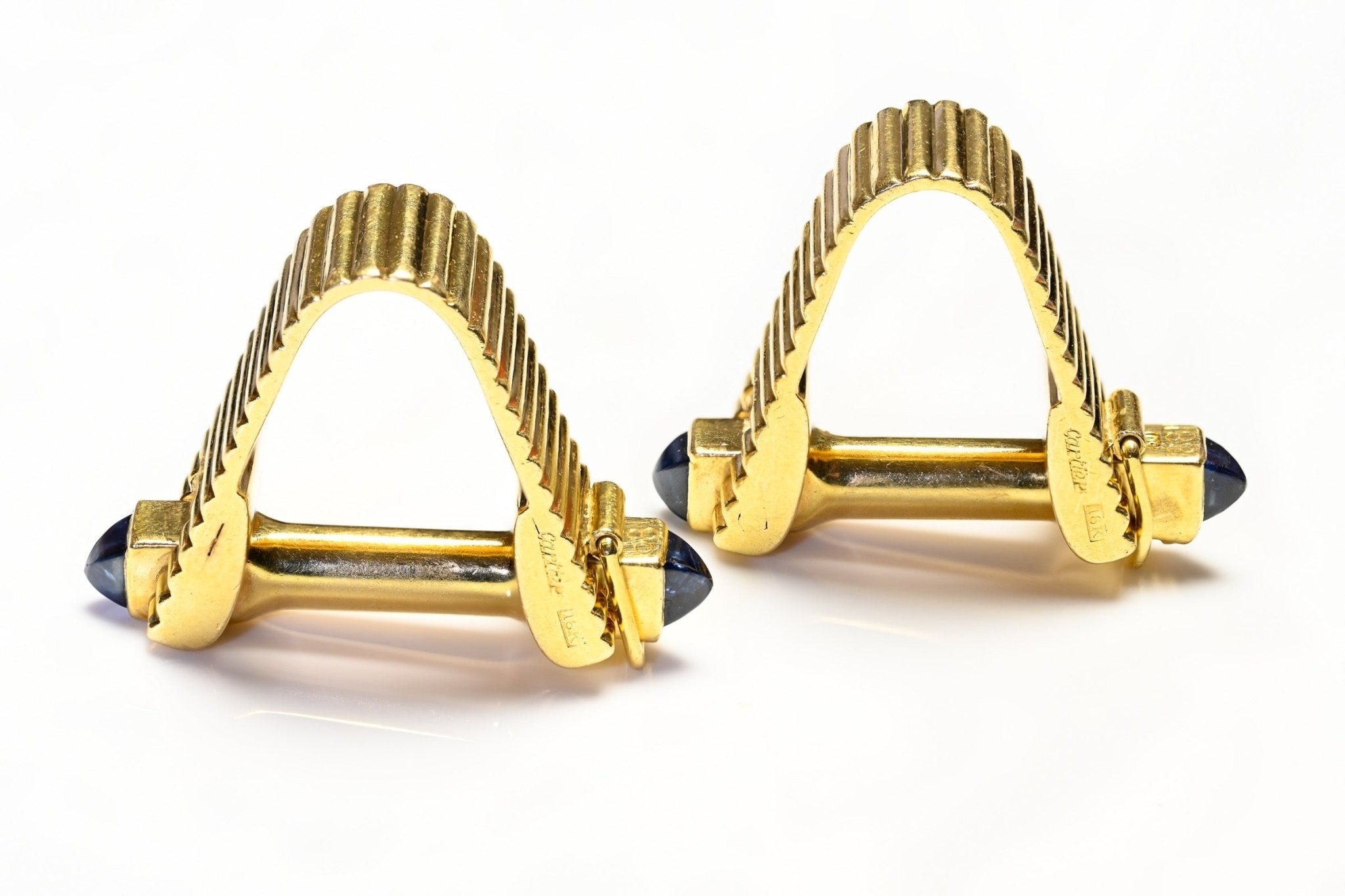 Cartier 18K Gold Sapphire Wide Cufflinks