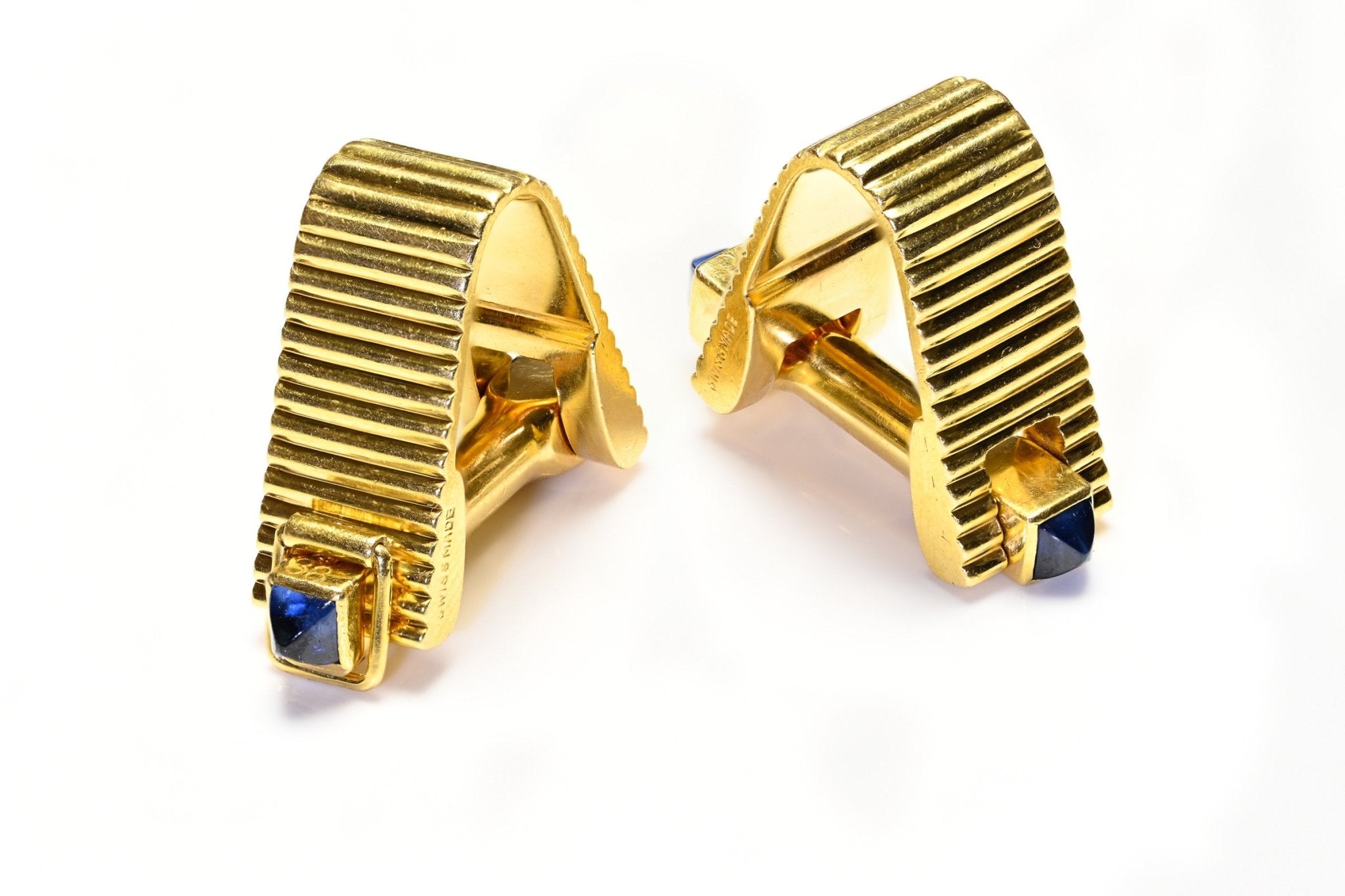 Cartier 18K Gold Sapphire Wide Cufflinks
