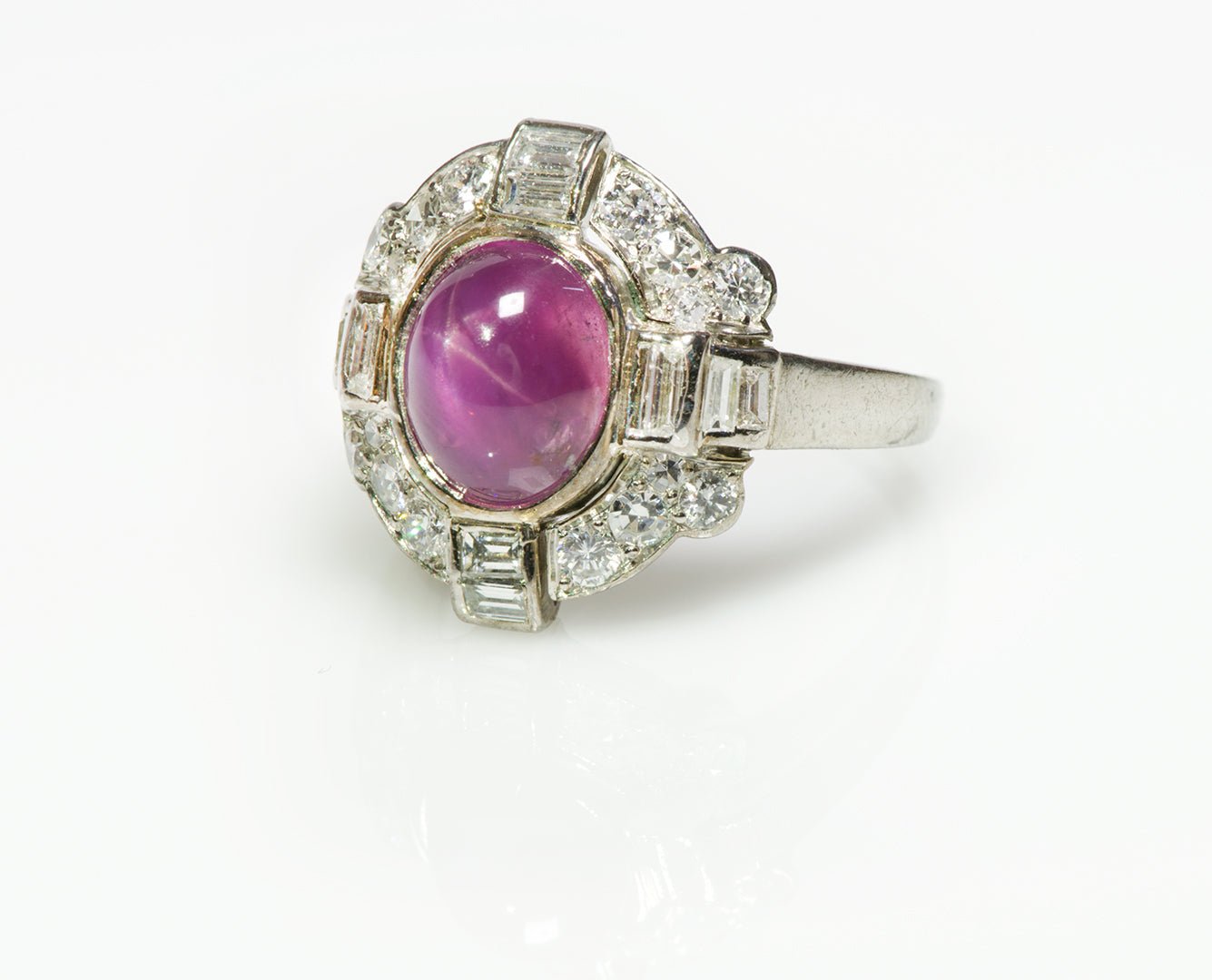 Cartier Art Deco Platinum Pink Star Sapphire Diamond Ring