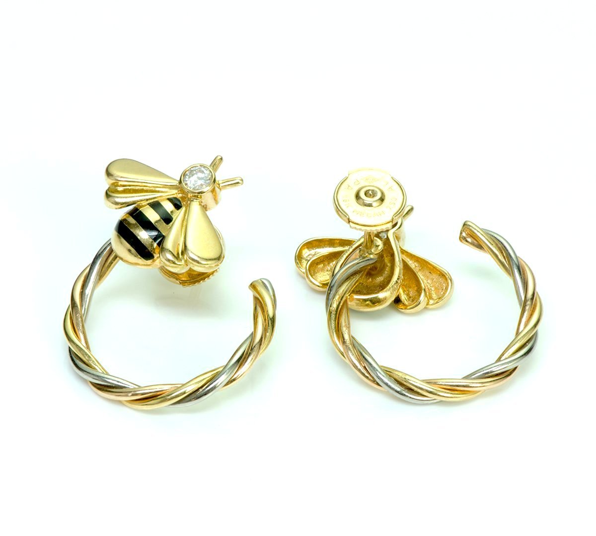 Cartier Diamond 18K Gold Enamel Bee Earrings