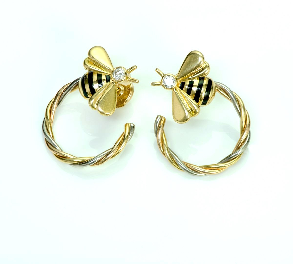 Cartier Diamond 18K Gold Enamel Bee Earrings