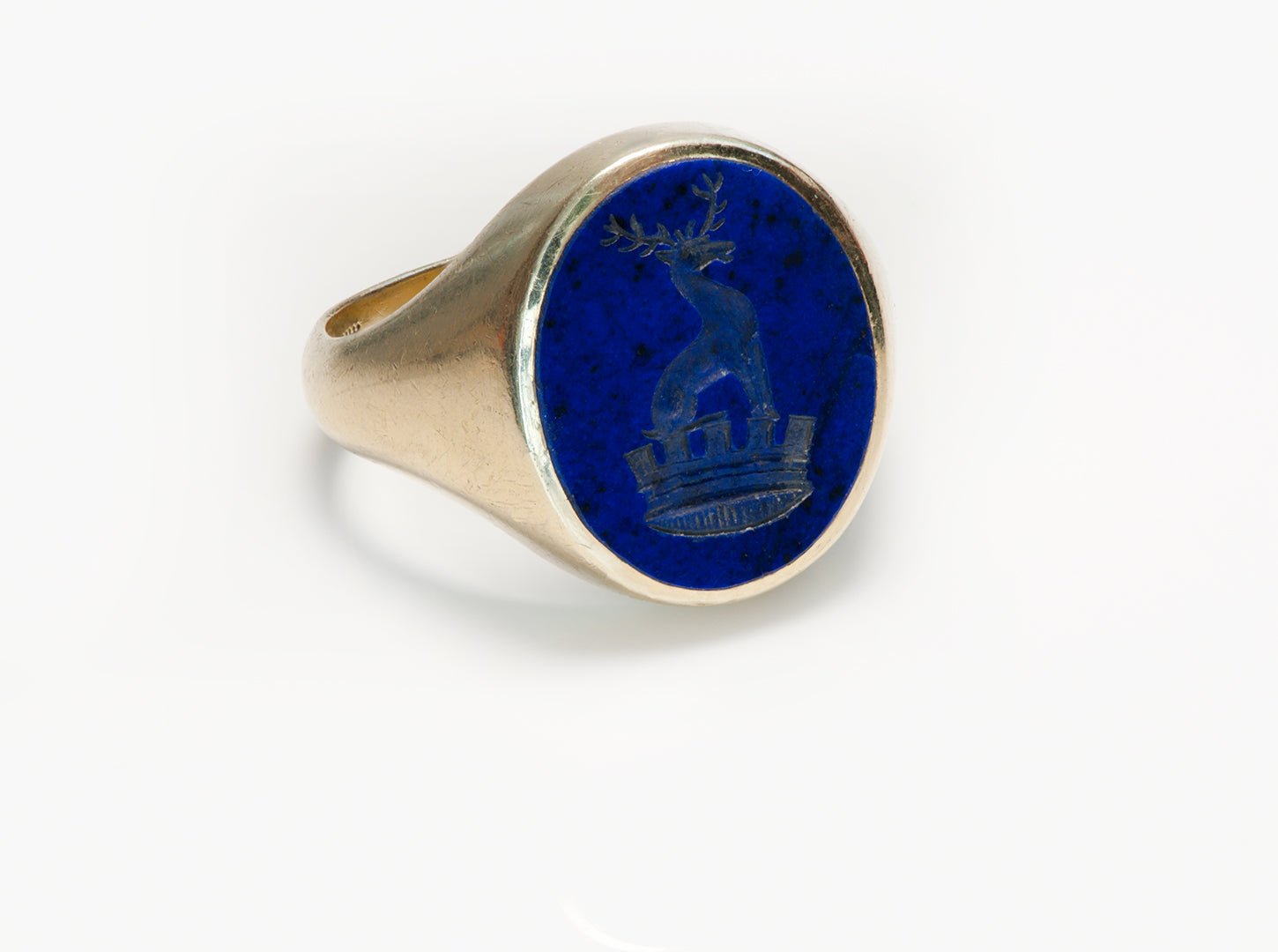 Cartier Gold Lapis Crown & Stag Intaglio Crest Men's Ring