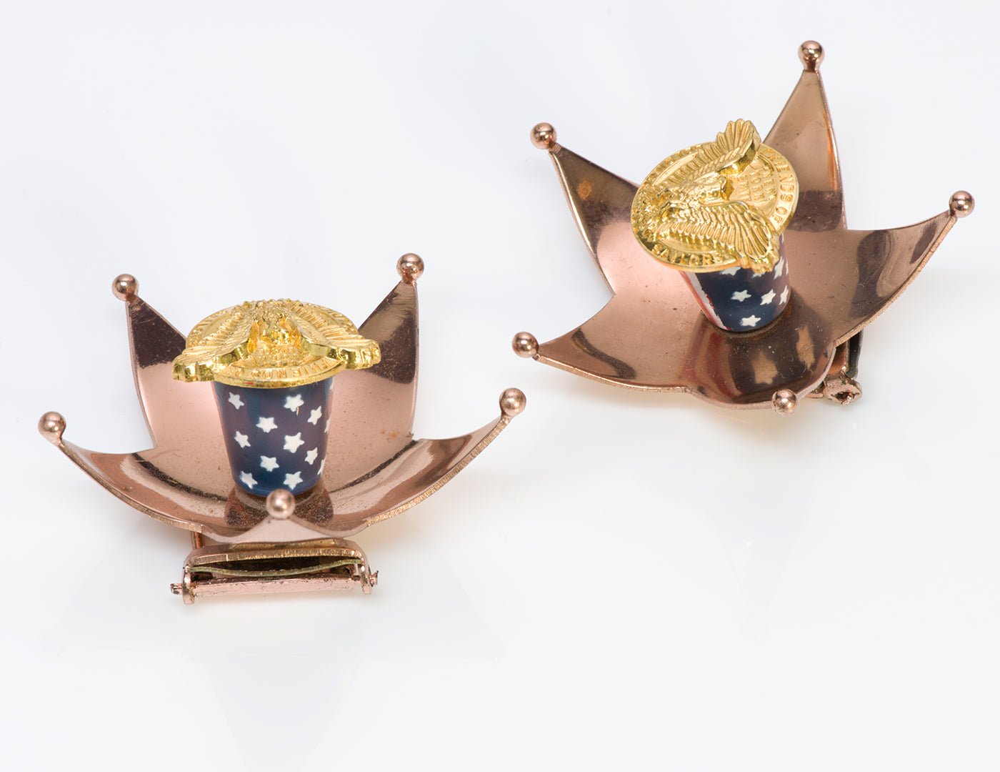Cartier "Home Front" WWII US Army Stars Patriotic Clip Brooches