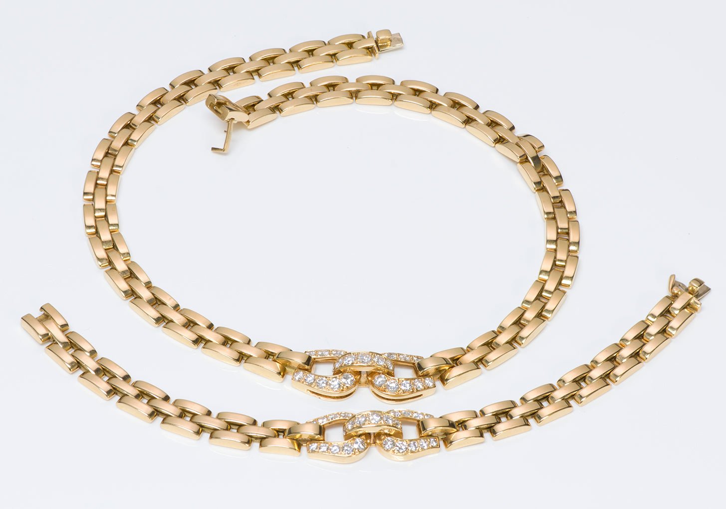 Cartier Panthere Maillon Diamond 18K Gold Necklace & Bracelet