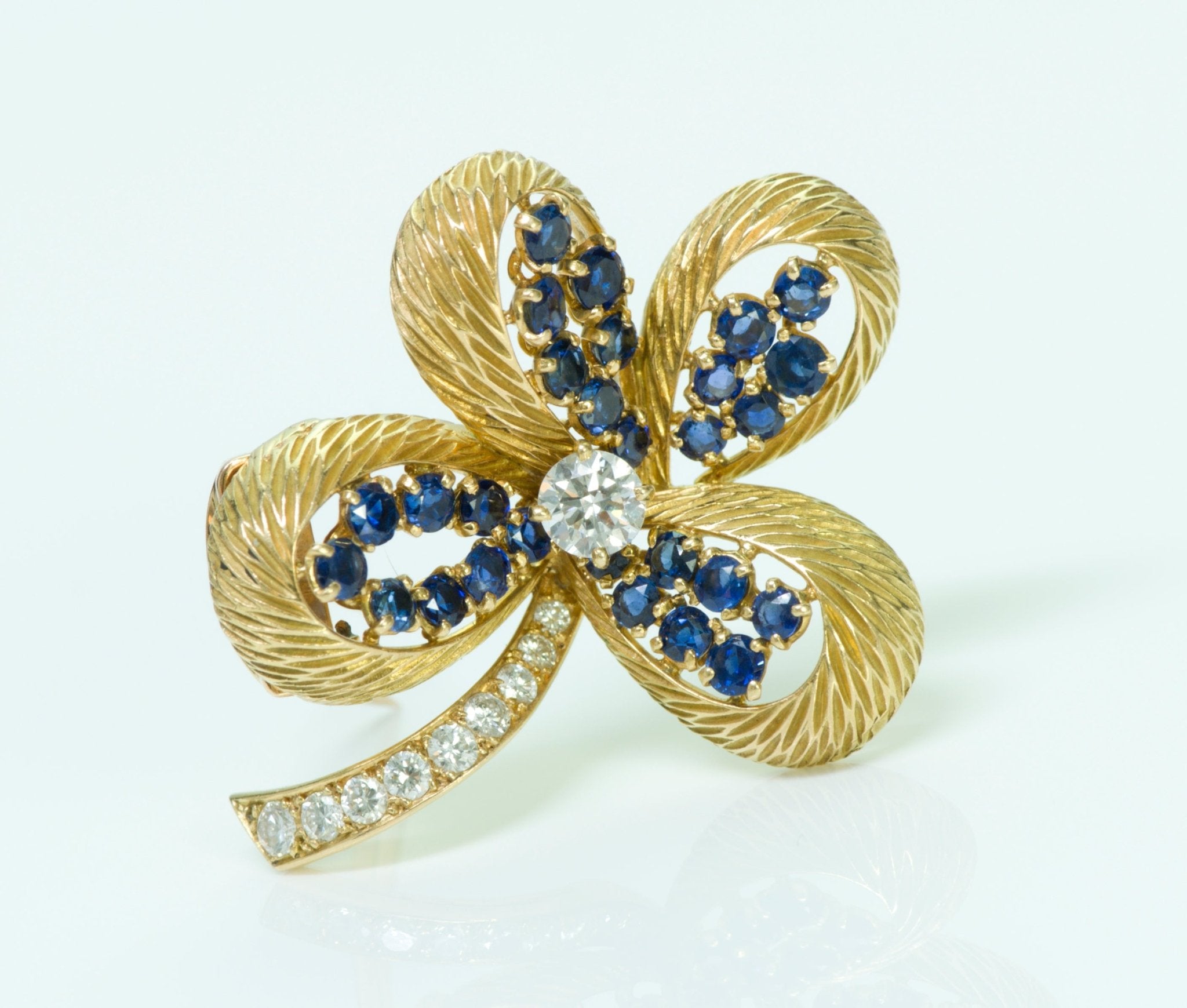 Cartier Paris 18K Gold Clover Diamond Sapphire Pin/Brooch