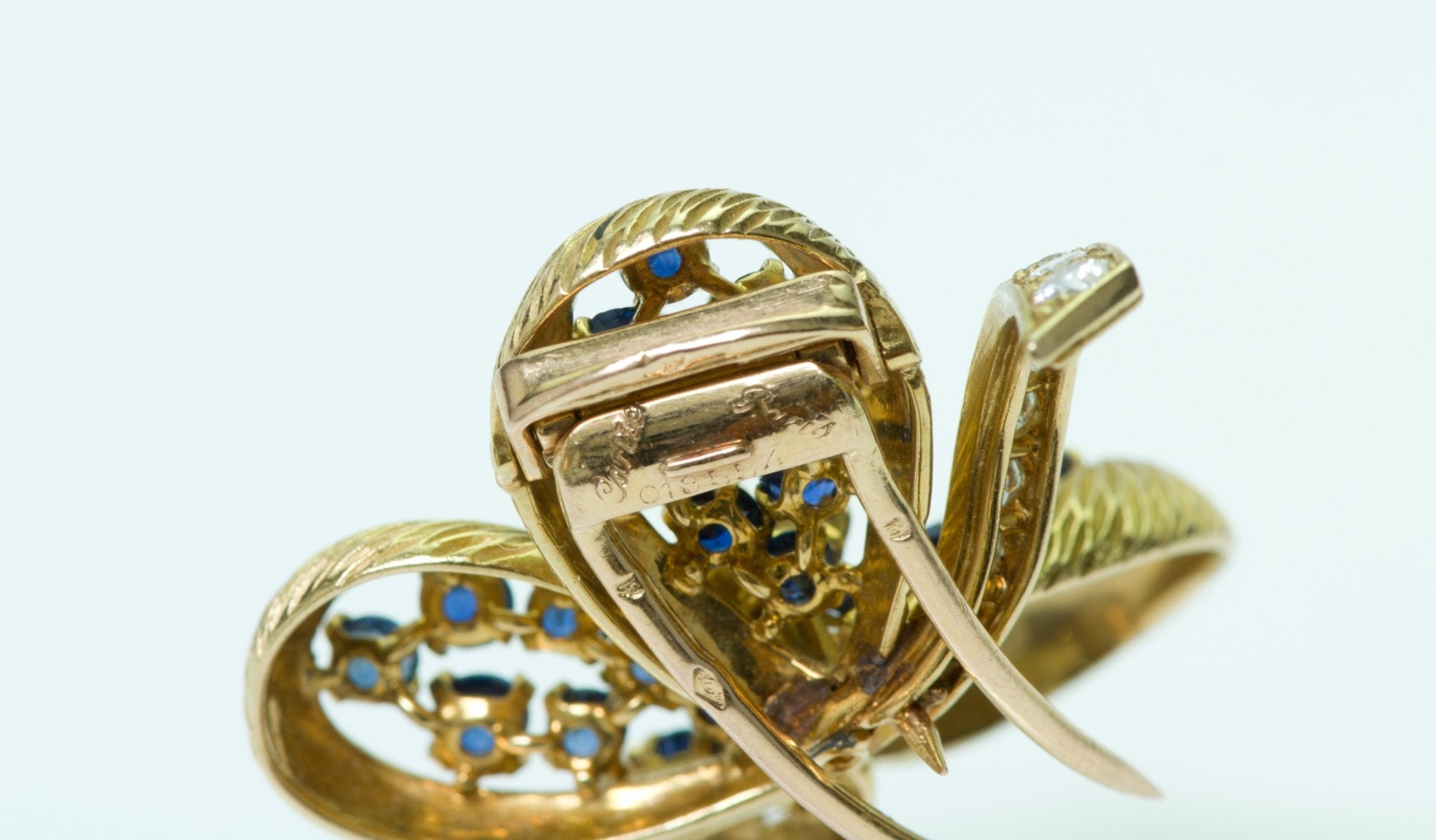 Cartier Paris 18K Gold Clover Diamond Sapphire Pin/Brooch