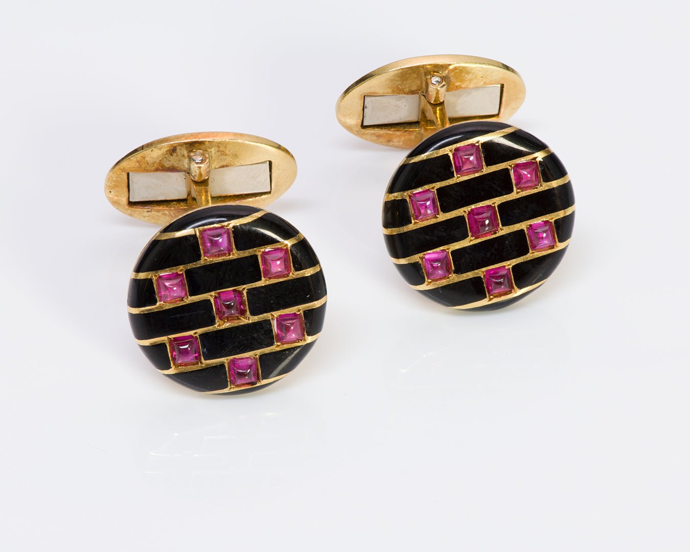 Cartier Paris 18K Gold Ruby Enamel Cufflinks