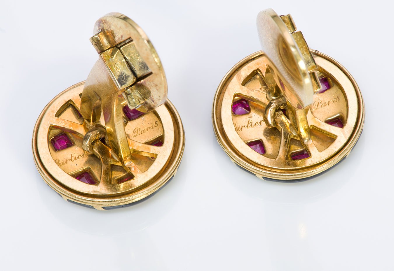 Cartier Paris 18K Gold Ruby Enamel Cufflinks