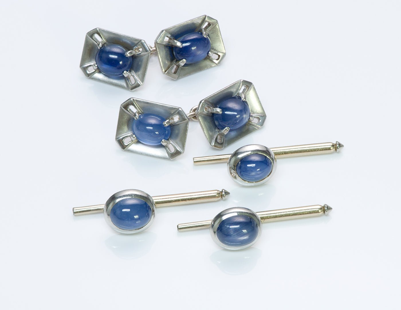 Cartier Star Sapphire Platinum Cufflink & Stud Set
