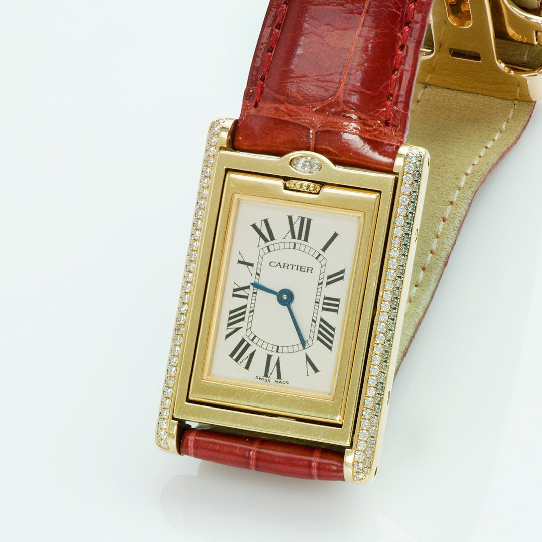 Cartier Tank Basculante 18K Gold Diamond Watch 2506