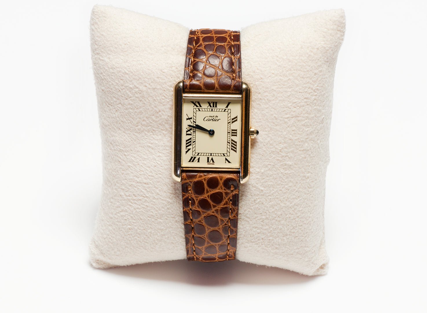 Cartier Tank Gold Plated Silver Wristwatch with Box