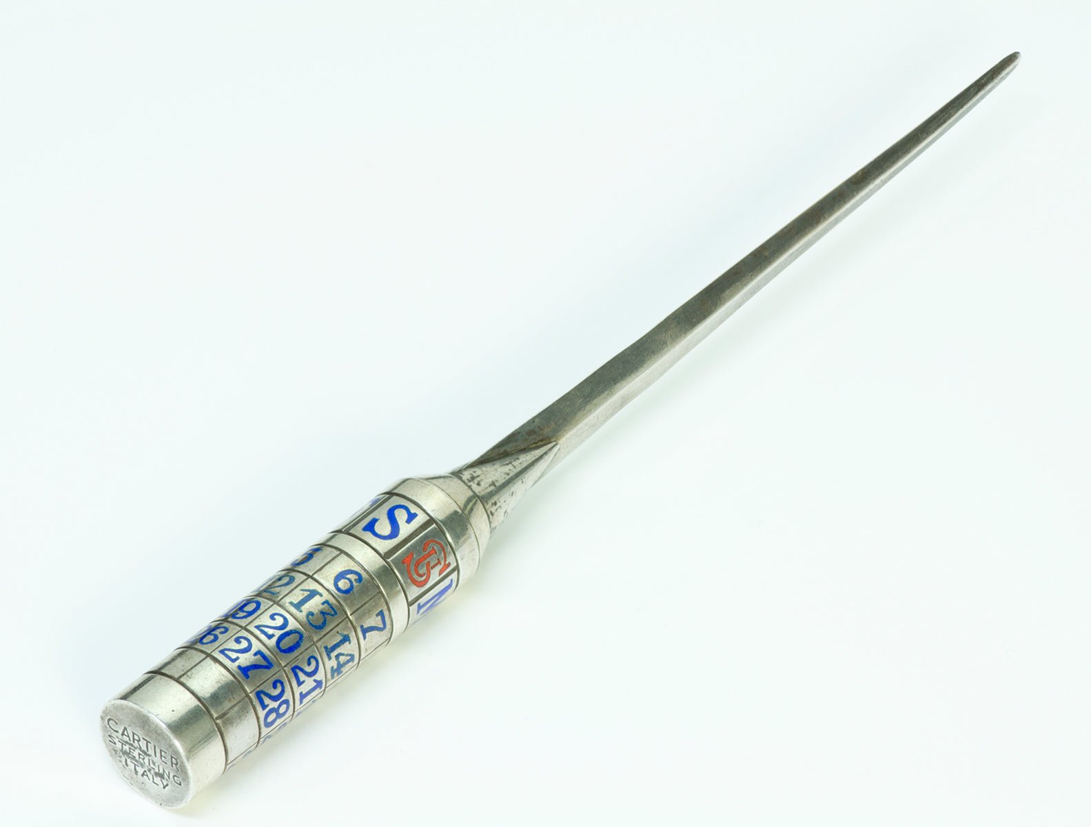 Cartier Vintage Silver & Enamel Perpetual Calendar Letter Opener