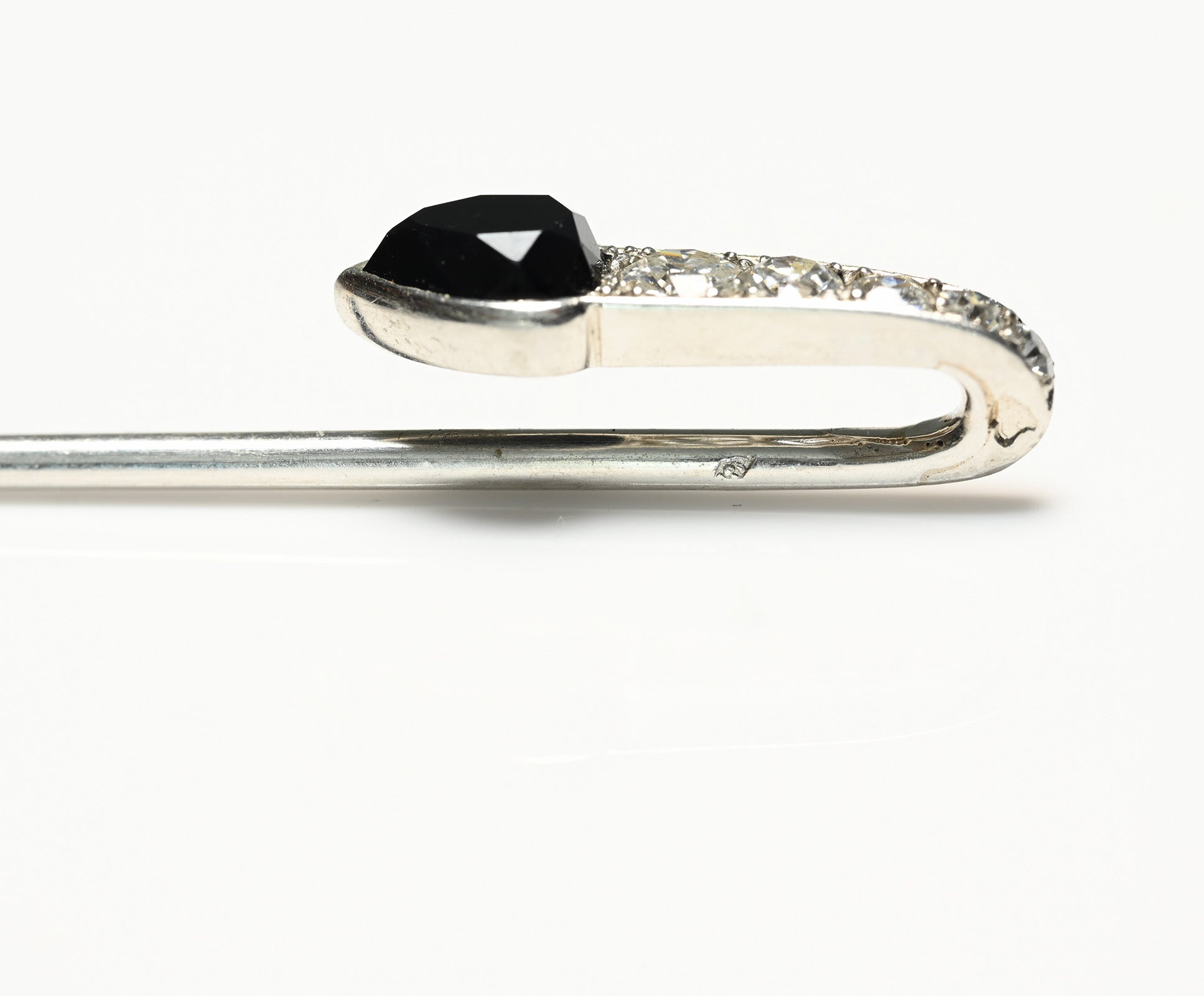 Art Deco Cartier Platinum Diamond Onyx Stick Pin hallmark