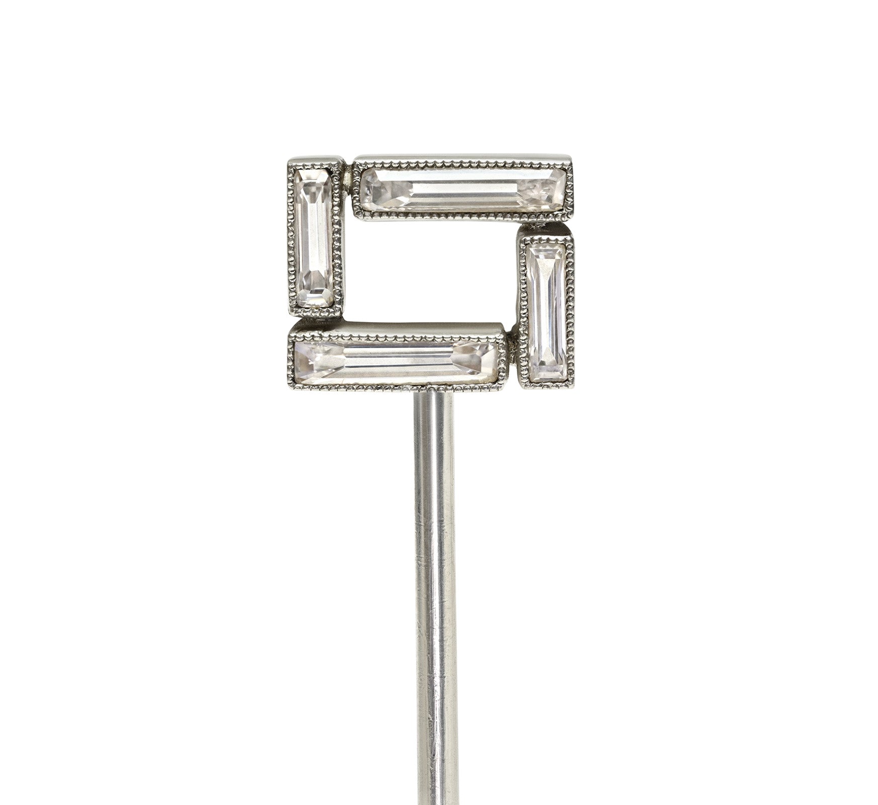 Cartier Art Deco Geometric Baguette Diamond Stick Pin in Platinum