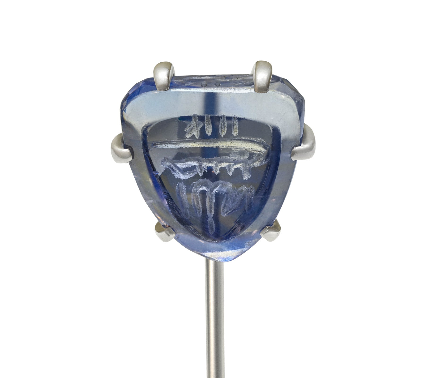 Rare Cartier by Henri Picq Platinum Carved Sapphire Intaglio Stick Pin